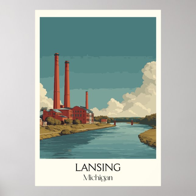 Poster Lansing Michigan Vintage Capitol Art (Frente)