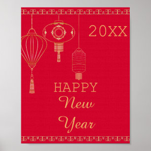 Poster Lantera vermelha e dourada do novo ano chinês per