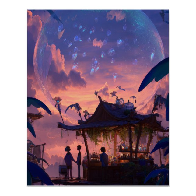 Pôster Lantern-Lit Twilight Pavilion Fantasy Scene (Frente)