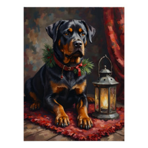Pôster Lanterna de Natal de Cão Rottweiler Digno