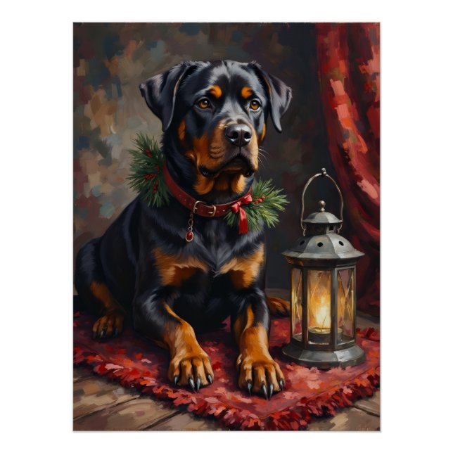 Pôster Lanterna de Natal de Cão Rottweiler Digno (Frente)