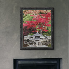 Pôster Lanterna do Jardim Japonês e Folhas Vermelhas Bril