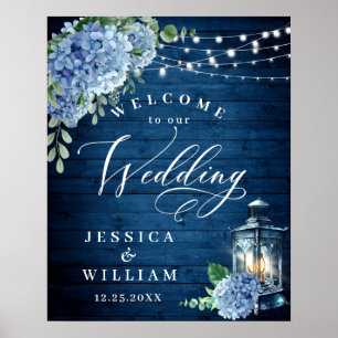 Poster Lanterna Floral de Hydrangea Azul Bem-vindo Casame