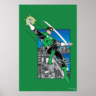 Poster Lanterna Verde com Fundo da Cidade