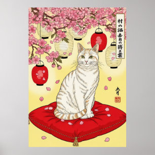 Poster Lanternas Almofadadas Vermelhas de Arte de Gato Sa