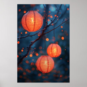 Poster Lanternas Japonesas à Noite – Arte em Aquarela Que