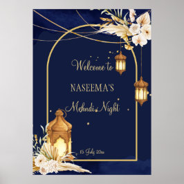 Poster Lanternas marroquinas estrelada arca ouro noturno 