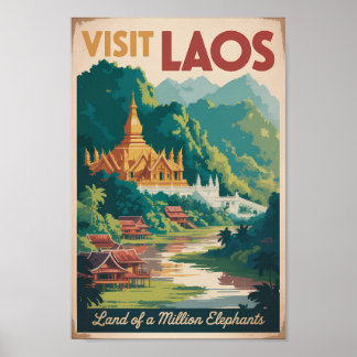Poster Laos Pha That Luang Illustration Travel Art