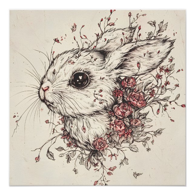 Pôster Lapin Féérique en Fleurs (Frente)