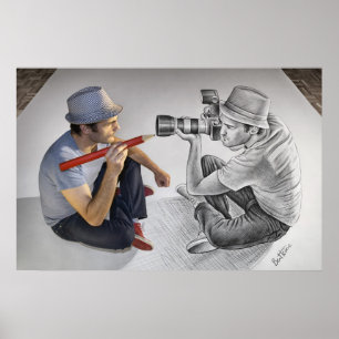 Pôster Lápis contra a câmera - espelho 3D