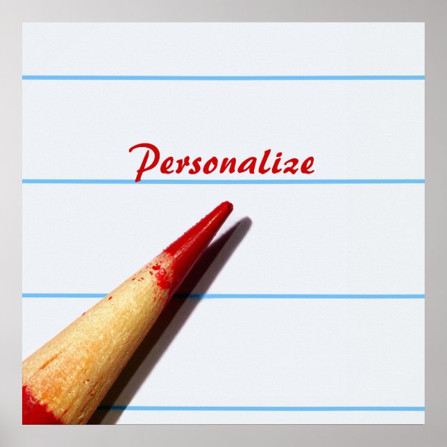 Pôster Lápis Vermelho Em Papel Vinculado Com Nome (Frente)