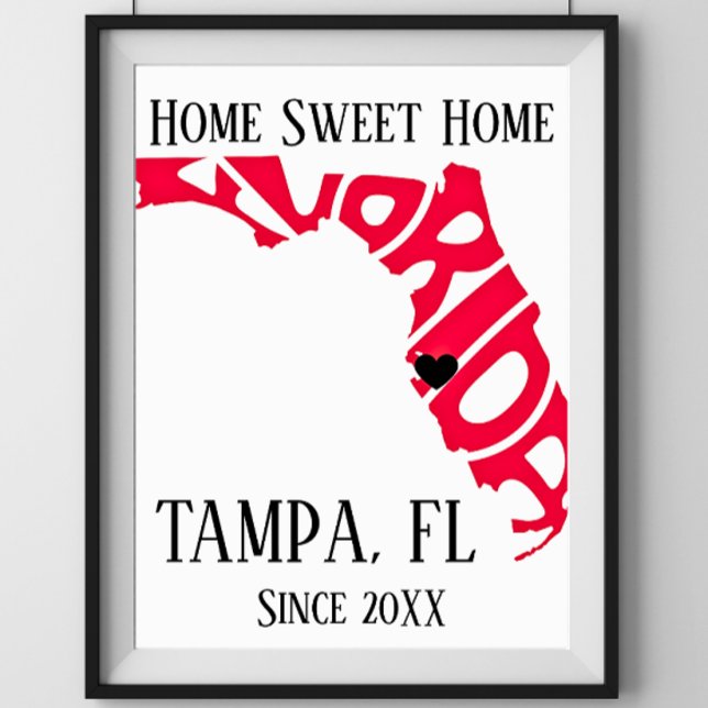 Poster Lar Doce Lar Tampa Flórida Mapa do Estado Vermelho (Criador carregado)