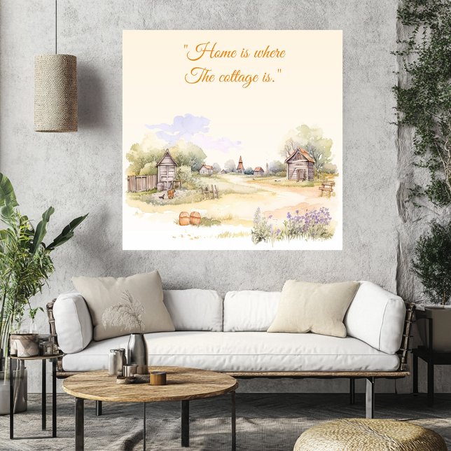 Poster "Lar é onde está o algodão" Flores selvagens russa ("Home is where The Cottage Is" Rustic Wildflowers Poster)