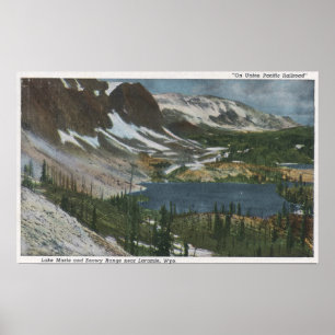 Pôster Laramie, WY - lago Marie e escala nevado no Unio