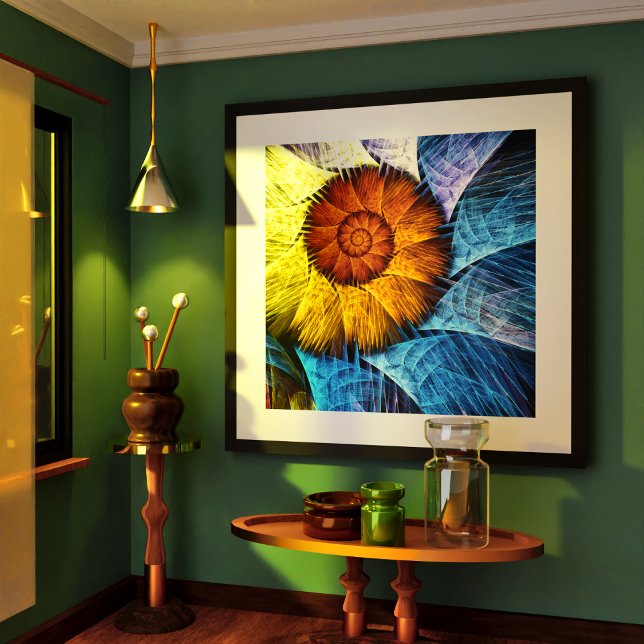 Poster Laranja Amarelo Amarelo Abstrato (Floral Orange Yellow Blue Abstract Art Poster)