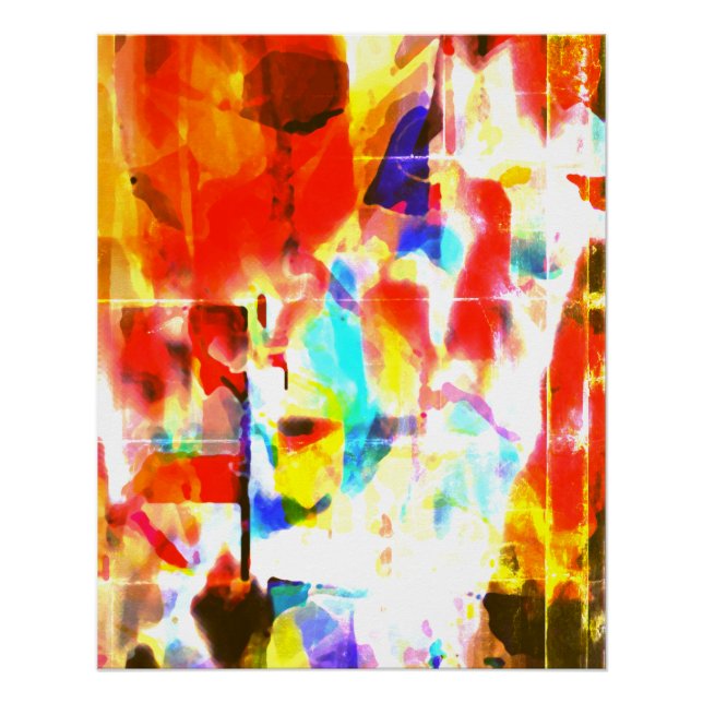 Pôster Laranja Branco Amarelo Azul Tinta Espalha Design (Frente)