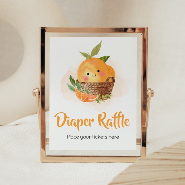 Poster Laranja Citrus Little Cutie Fralda Raffle (Little Cutie Orange Citrus Baby Shower Diaper Raffle Sign)
