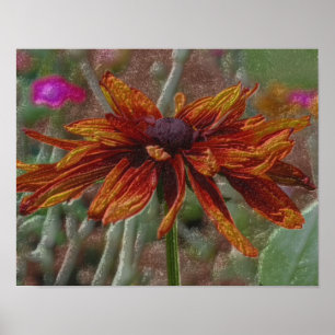 Poster Laranja Daisy Pencil Flower Art
