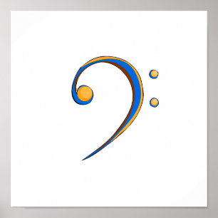 Pôster Laranja e azul do estilo ocasional de Clef baixo