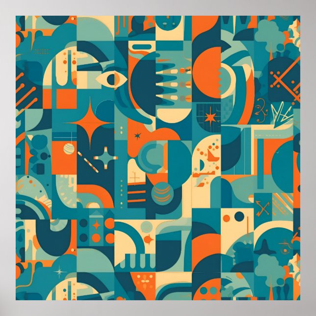Poster Laranja e Verde Geométrico Abstrato (Frente)