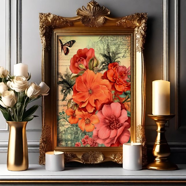 Poster Laranja Floral Botânica (Vintage Floral Ephemera)