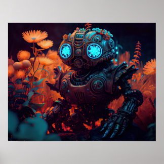 Poster Laranja Flores Tropic Bot