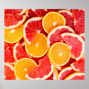 Poster Laranja fresco madura e fundo de toranja