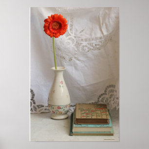 Poster Laranja-gerbera e livros