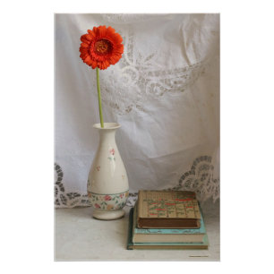 Pôster Laranja-gerbera e poster de livros