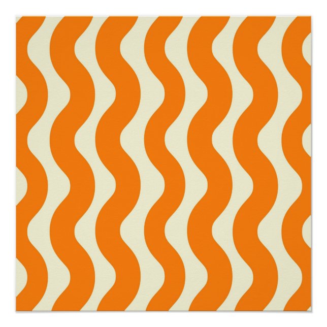 Pôster Laranja Groovy Wavy Stripe Abstrato moderno Primav (Frente)
