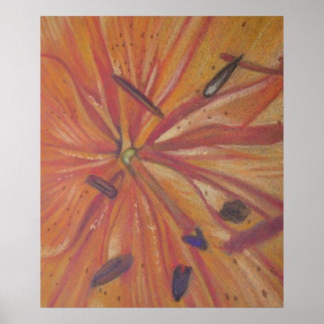 Pôster laranja Lily florora arte moderna abstrato (Frente)