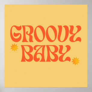 Poster Laranja Mostarda Retro Anos 70 Groovy Baby Hippie