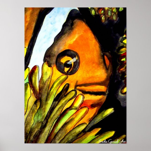 Poster Laranja Palhaço Peixe aquarela pintura original (Frente)