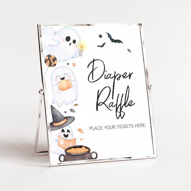 Poster Laranja Pequena Fralda de Halloween Raffle (Orange Little Boo Baby Shower Diaper Raffle Sign)