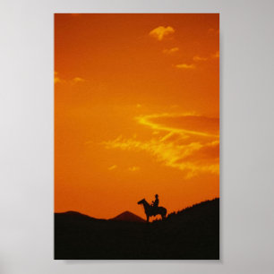 Poster Laranja Sunset com Silhouette Cowboy