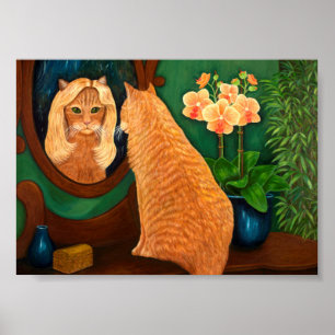 Poster Laranja Tabby Cat e Mirror