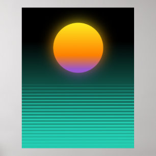 Poster Laranja + Torre Vaporwave Tropical Sunset