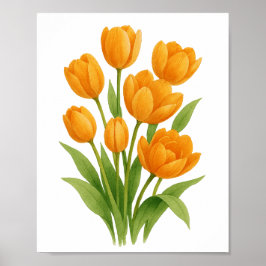 Poster Laranja Tulipas Pintura Floral
