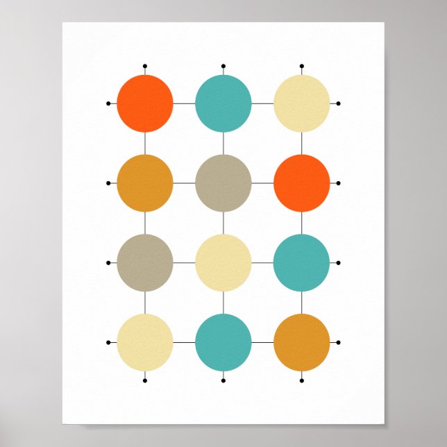 Poster Laranja Turquesa Creme Círculos Bege em Grade (Frente)