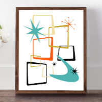 Laranja Turquoise Estrelas Atômicas Boomerang Meio