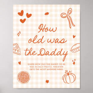 Poster Laranja Xadrez de Outono Cutie Pie Qual era a idad