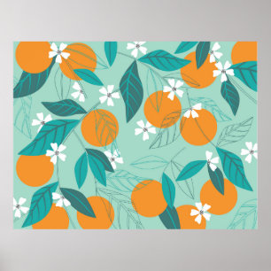 Poster Laranjas florescentes nas folhas. ilustração