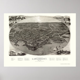 Pôster Larchmont, mapa panorâmico de NY - 1904