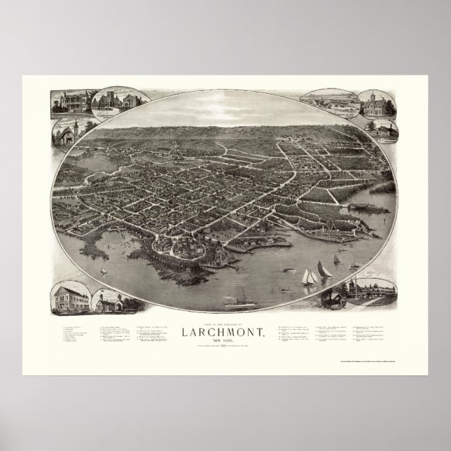 Pôster Larchmont, NY Panorâmica Map - 1904 (Frente)