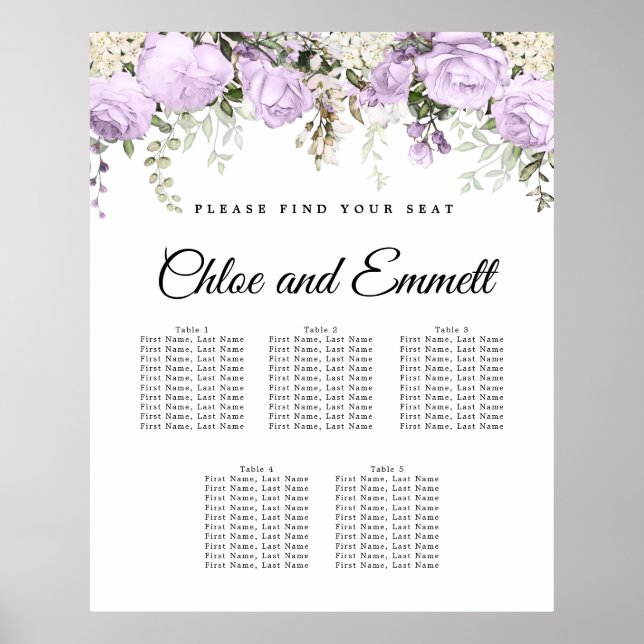 Poster Large Purple Floral 5-Table Wedding (Frente)