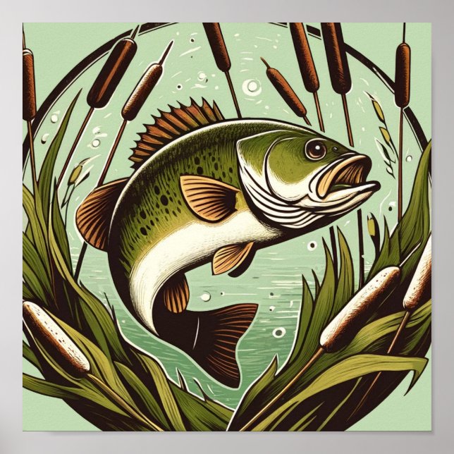Poster Largemouth Bass angler Fisherman Father's day      (Frente)