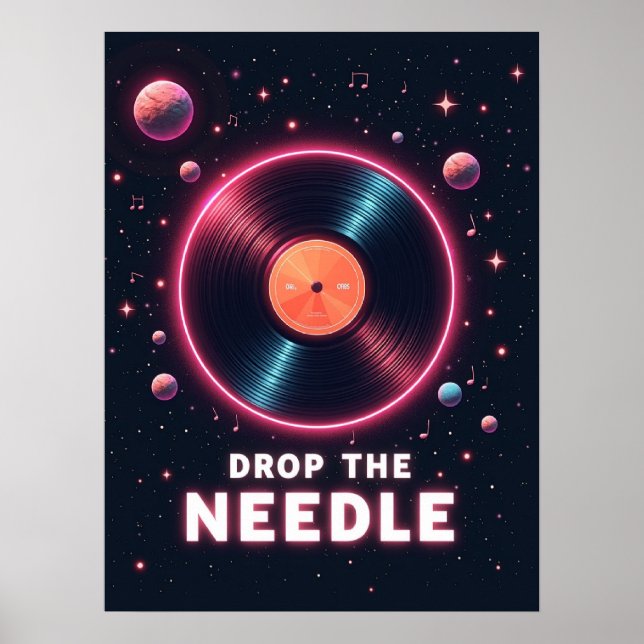 Poster Largue a Agulha – Vinil Retrô no Espaço (Frente)