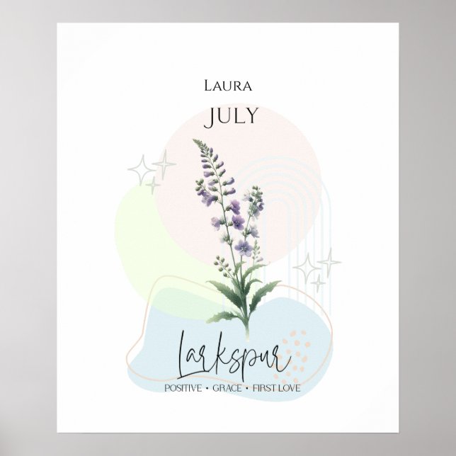 Poster Larkspur Birth Flower para julho (Frente)