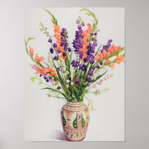 Poster Larkspur e tipos de flor em um vaso marroquino