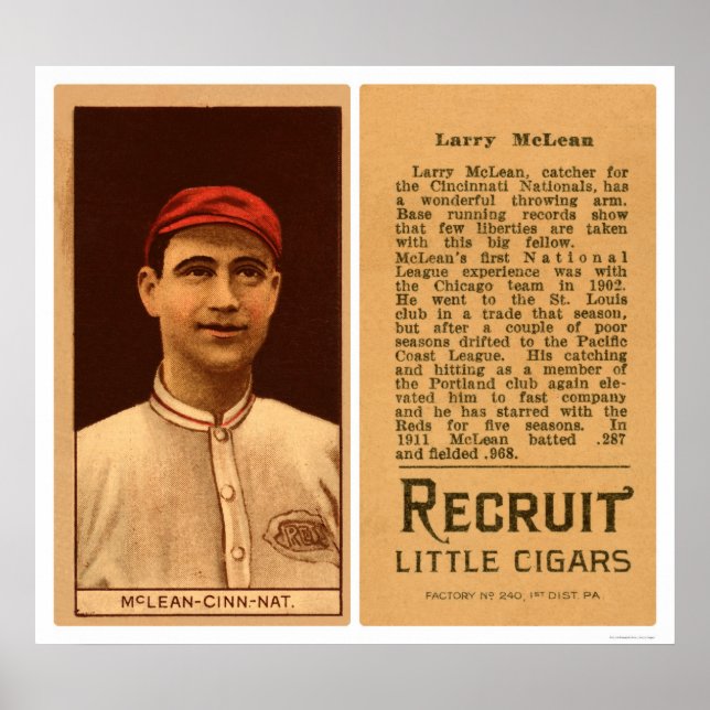 Pôster Larry McLean Reds Baseball 1912 (Frente)